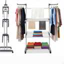 Foldable Clothes Drying Rack, 4 Tier Metal Clothes Rail with Wheels 7 Windproof Hooks Clothes Horses Rack Laundry Garment Dryer Stand with 2 Side Wings Indoor, Outdoor, Bedroom, Loft (Gray)