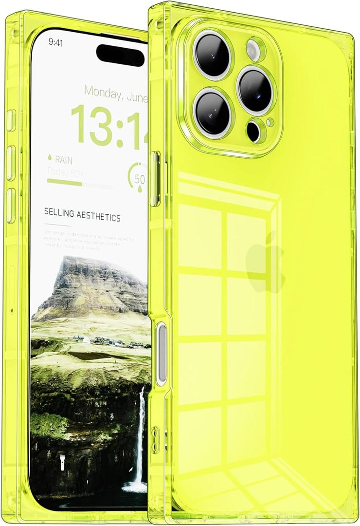 IAIYOXI Rectangle Case Compatible for iPhone 11, Full Camera Protection & Reinforced Corners TPU Cushion Clear Cover, Shockproof Silicone Phone Case for Women Girls (iPhone 11, Yellow)