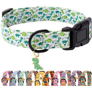 Faygarsle Dog Collar for Small Medium Large Dogs Cute Green Puppy Collars for Male Dogs Dinosaur Patterned Pet Collars for Summer Spring Wedding Puppy Boy Dog Collar XS