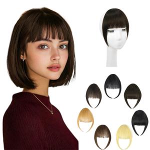 Human Hair Clip in Bangs Dark Brown Soft Layered Fringe French Fake Bangs Hair Hairpieces for Women Curve Bangs for Daily Wear & Halloween French Dark Brown