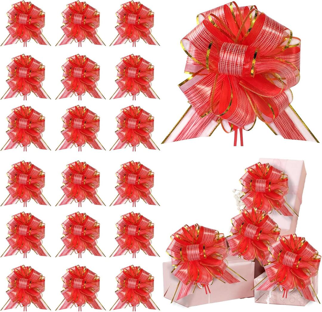 20 Pieces Pull Bow Gift Wrapping Pull Bow Ribbon Pull Bows for Birthday Christmas Wedding Baskets Valentine's Day Gift Boxes Bows(Red)