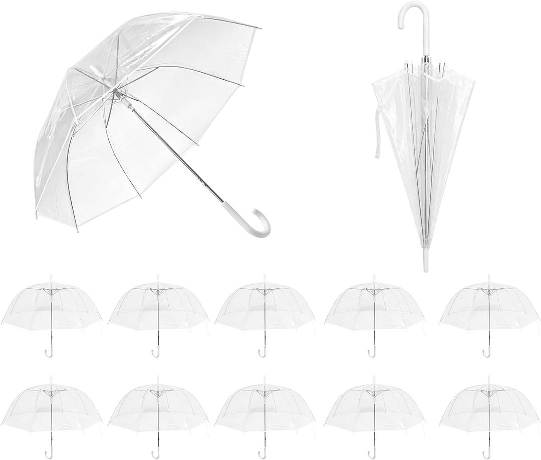 Wedding Clear Bubble Umbrellas 12 Pack, Transparent Dome Stick Umbrella | See Through White Umbrella Bulk Large Canopy with Auto Open J-Handle, Rain & Windproof, for Photo Golf Prom & Outdoor Events