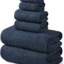 REDKISS Large Bath Towels Set - Premium Quality, Soft, 100% Cotton Towels for Bathroom, Spa - Includes 2 Bath Towels, 2 Hand & 2 Washcloths, Super Absorbent Quick Dry Towel (6 Piece Set) - Navy Blue, 27 inches x 59 inches