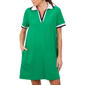 Polo Mini Dress for Women Casual V Neck Short Sleeves Tennis Dress Contrast Trim Shirt Dress with Pockets, M