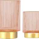 DASITON Makeup Brush holder Organizer,Crystal Cosmetic Makeup Brush Glass Brushes Storage Holder, Vintage Make Up Brush Cup Pen Pencil Holder striped vase(Pink S+L)