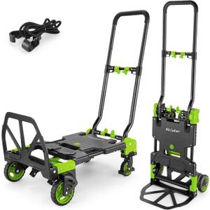 330LB Folding Hand Truck Moving Dolly, Hand Trucks Heavy Duty Combination of 4 Wheels and 2 Wheels Convertible Dolly Cart with Retractable Handle Dolly for Moving Office Carts(Green)