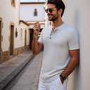 Mens Shirts Short Sleeve Jacquard Henley Shirts Casual Basic Tee Button Fashion Soild T Shirts (L)