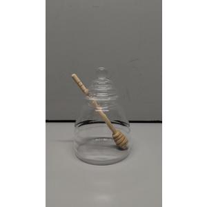 HIC Kitchen Glass Honey Jar with Lid and Honey Dipper, Borosilicate Glass and Beechwood