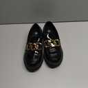 Girl's Platform Loafers Slip On Chain Chunky Shoes Round Toe School Uniform Dress Flats (1 Big Kid, Black)