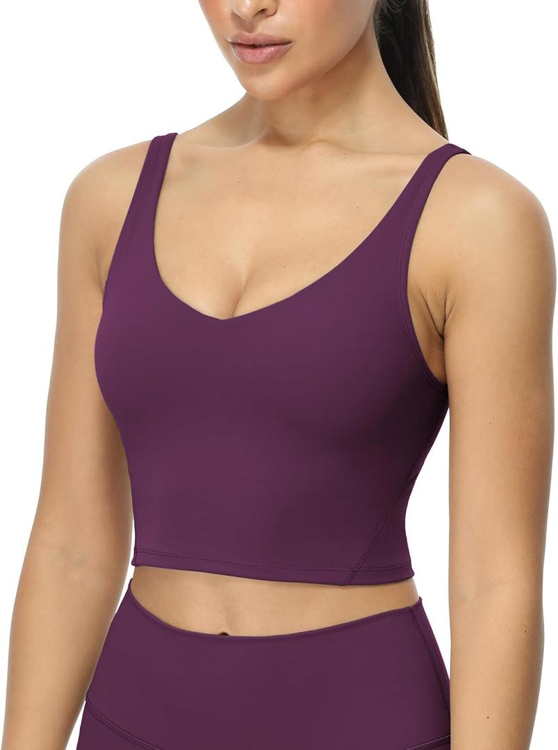 icyzone V Neck Sport Bra for Women, Wireless Padded U Back Yoga Running Bra (Large)