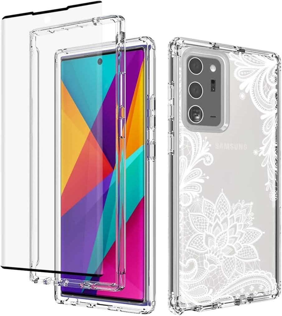 Phone Case for Galaxy Note 20 Ultra 5G SM-N986U Case with Tempered-Glass Screen Protector, Clear Mandala Pattern Full Body Protective Cover Cases for Samsung Galaxy Note 20 Ultra 5G (Mandala)