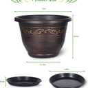 Plastic-Plant-Flower-Planters-12 Inch with Drainage Hole & Saucer, 3 Packs Lightweight Small Resin Flower Pot Indoor Outdoor, Retro Antique Imitation Decorative Garden Containers Sets for Houseplants