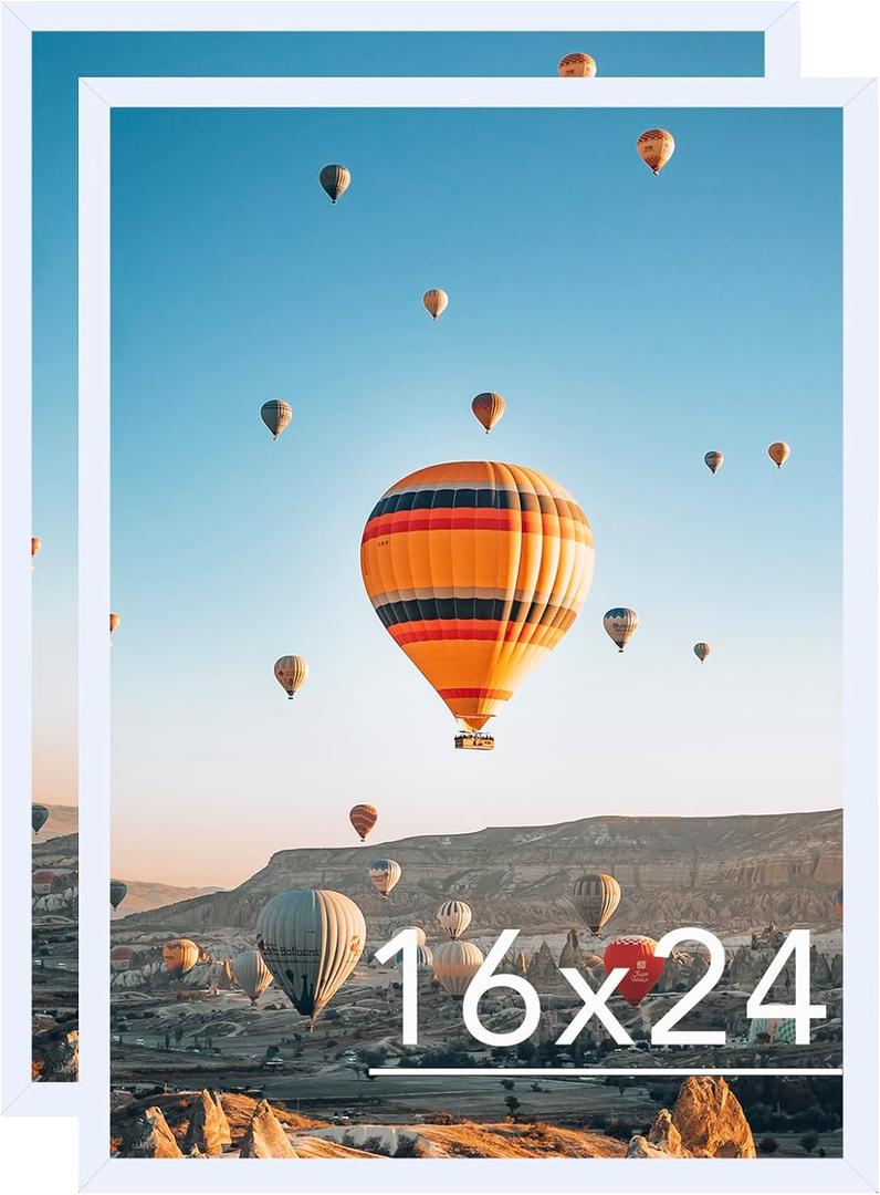 16x24 Picture Frame Set of 2 White for Poster Photo Picture and 40x60 cm Canvas, Horizontal and Vertical Formats for Wall Hanging, 16 x 24 Wall Gallery Poster Photo Frame,2 Pack, White