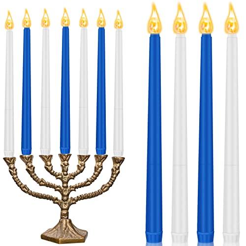 CHENGU 12 Pcs LED Taper Candles Flameless Battery Dripless Dinner Candles for Thanksgiving Day, Weddings, Church, Hanukkah, Christmas, Autumn, New Year Celebration(Blue,Taper)