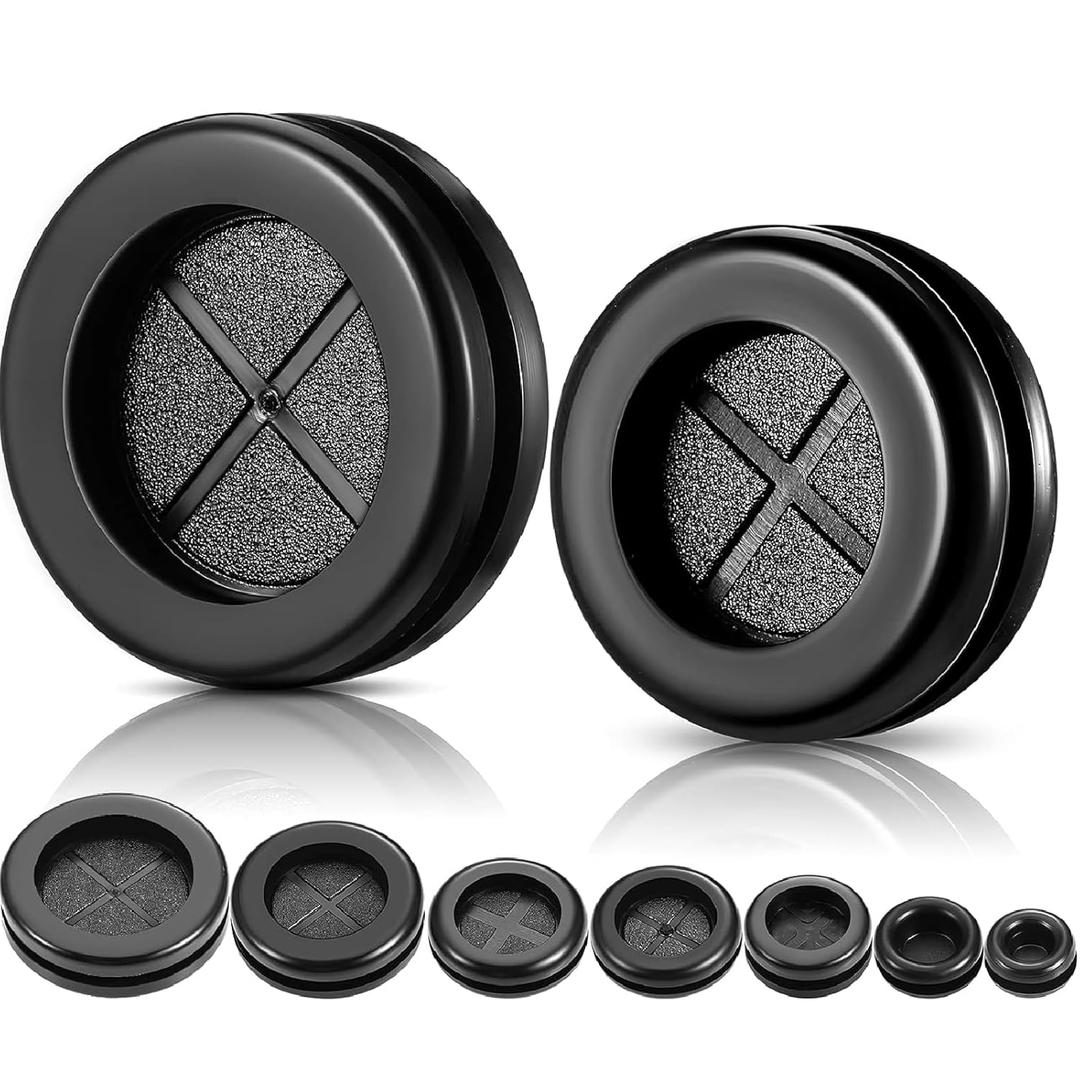 Round Rubber Plug Hole Grommet Kit 7 Sizes Black Double Sided Electrical Firewall Gasket Kit for Protecting Cable Wire Hole Plug Assortment Automotive Supply (52 Pieces)