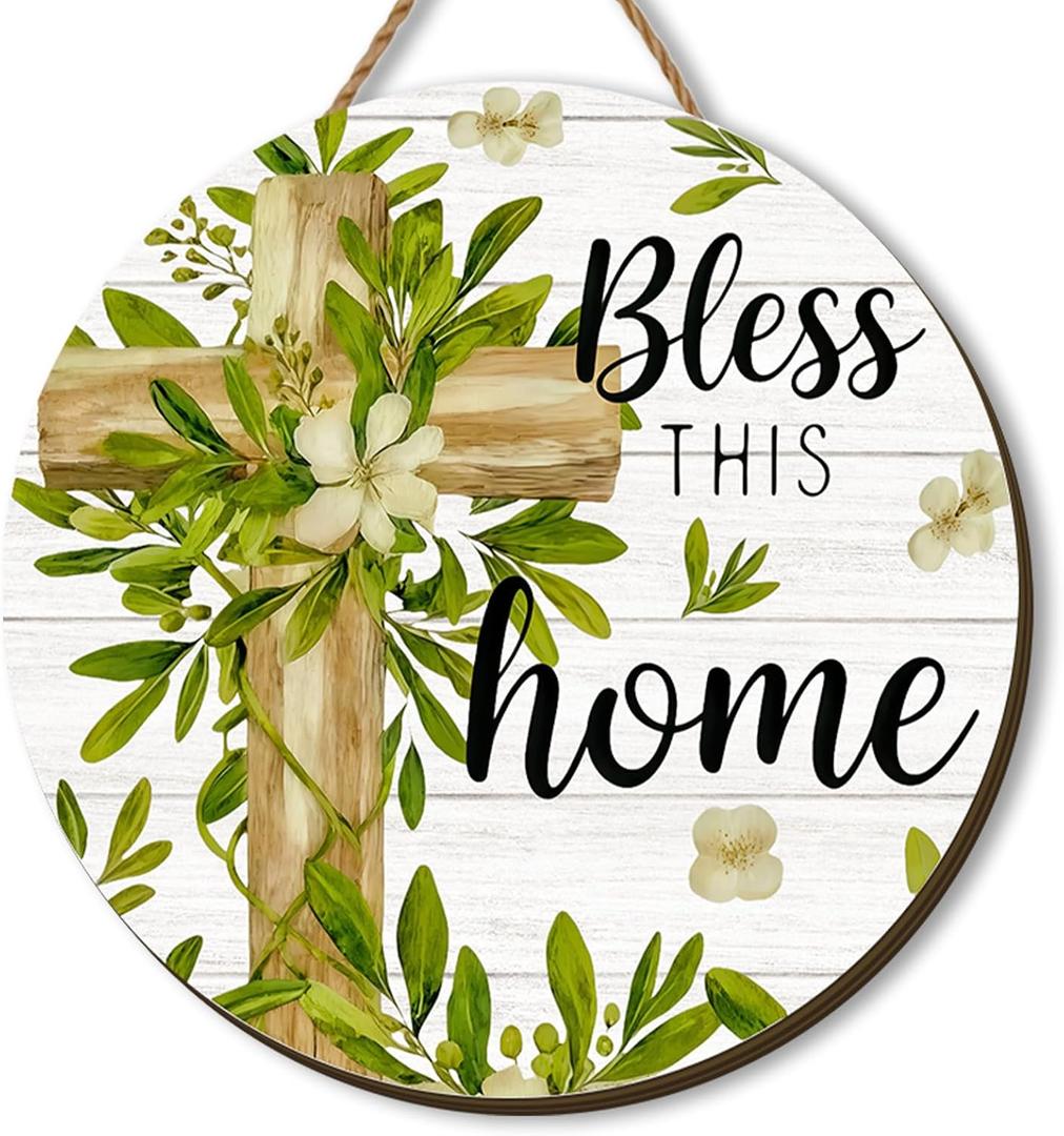 Spring Wooden Wreaths for Front Door Easter Butterfly Welcome Sign Summer Birds Flowers Decor Jesus Spring Decorations for Home Party