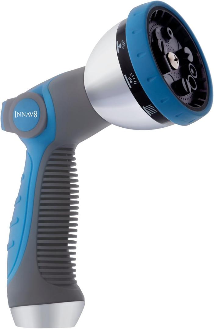 INNAV8 Garden Hose Nozzle Heavy Duty - Features 10 Spray Patterns, THUMB CONTROL On Off Valve Hose Sprayer Nozzle for Easy Water Control - Outdoor Water Hose Nozzle Head Attachment
