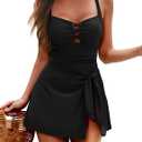 Zilcremo Swim Dress for Women Tummy Control One Piece Swimsuit Wrap Swimdress Square Neck Skirted Bathing Suit Swimwear (Large, Black)