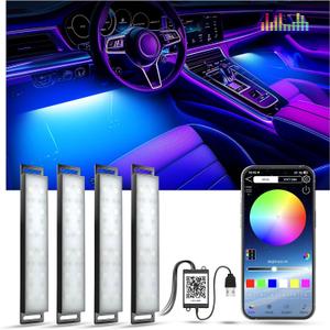 Yilaie Car Lights Interior, Multcolor RGB Interior Lights with APP Control and Music Sync, USB Under Dash Lighting Kit with Charger Dc 5v, Car Accessories for Women
