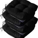 Chair Cushions for Dining Chairs, Seat Cushions for Kitchen Chairs, Indoor Seat Cushions with Ties, Tufted Foam Chair Pads, Non Slip Chair Cushions Set of 4, 15.5" x 15.5" x 4", Black