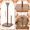 Leinuosen Brown Paper Towel Holder Cute Highland Cow Wooden Paper Towel Holder Brown Bathroom Countertop Accessories Kitchen Stand Organizer Standing Apartment Decor Housewarming Gift