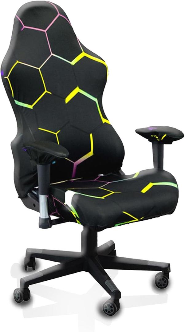 Gaming Chair Covers Slipcovers, 3D Printing Stretchable Elastic Computer Reclining Gaming Chair Seat Cover with Armrest Cover (No Chairs)(M)