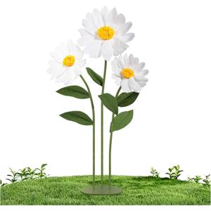 Mverse Giant Standing Flowers with Heavy Duty Base, 5-7ft Life Size Artificial Paper Dasiy Decorations for Wedding Backdrop, Nursery Wall Decor & Luxury Party Photo Booth Props (White)