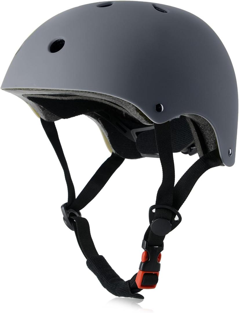Skateboard Bike Helmet, Lightweight Adjustable, Multi-Sport for Bicycle Skate Scooter, 3 Sizes for Adult Youth & Kids (Small: 48-54 cm / 18.9"-21.3", Matte Gray)