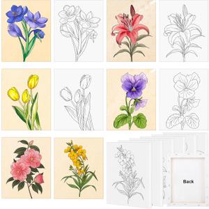 COCHIE 6 Pack 8x10 Inches Flower Pre Drawn Canvas to Paint for Sip and Paint Party, Pre Printed Framed Canvases Set, Floral Tulip Violet Pre Sketched Canvas for Painting for Adults Kids
