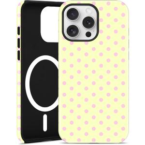 Jusy Magnetic Polka Dot Case for iPhone 11,Yellow Pink | Compatible with MagSafe, Cute Aesthetic Polka Dots Design, TPU and PC Protective Shockproof Cover
