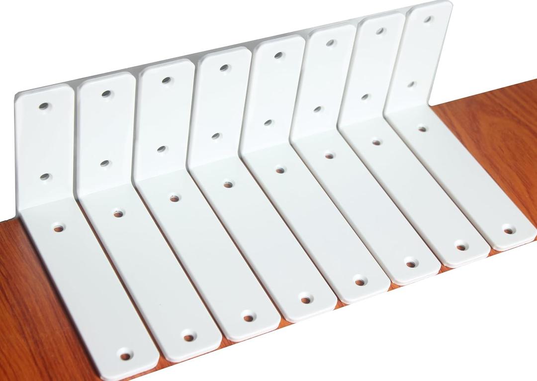 8 Pack - L 6" x H 4" x W1.5, 5mm Thick White L Shelf Bracket, Iron Shelf Brackets, Metal Shelf Bracket, Industrial Shelf Bracket, Floating Shelf Bracket, Shelf Supports with Screws