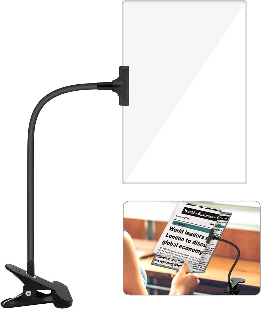 5X Magnifying Glass with Clip, 10x6 inch Large Page Magnifier with Clamp Adjustable Flexible Gooseneck,Clip on Magnifying Glass for Daily Hobbies,Reading,Crafts,Drawing, Painting Close Work