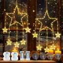 73LED Christmas Window Lights,2 Pack 12IN Star Fairy Lights with 8 Modes Timer,Hanging Silhouette Twinkle Light for Wall,Bedroom,Indoor Outdoor,Party,Xmas,Holiday Decorations,Warm White