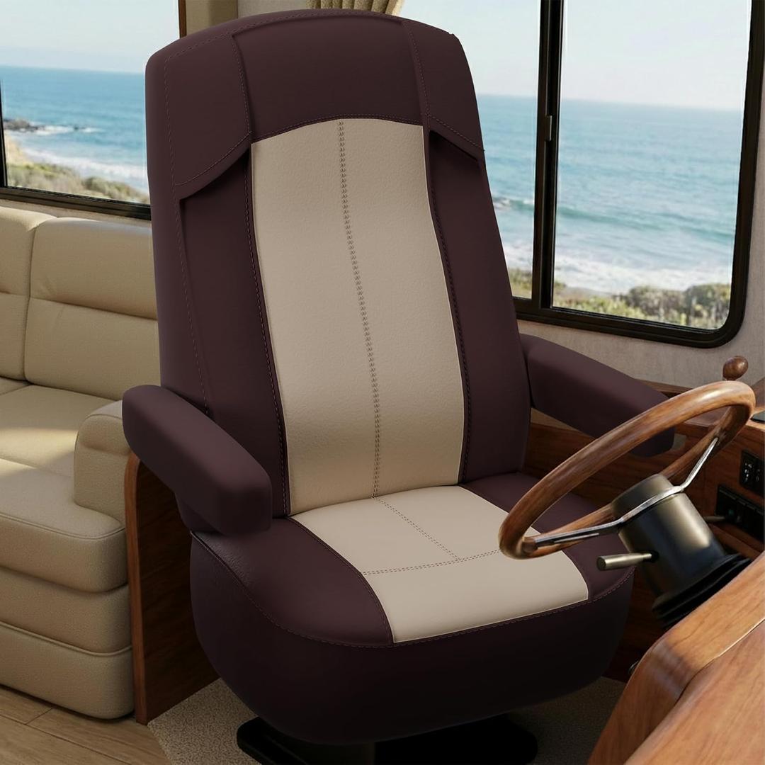 VALUN RV Seat Covers (Brown 2 Pack)  Captains Chair Seat Covers for RV Captain Chair & Motorhome Chairs, Universal Fit RV Chair Covers for Camper, Trailer, Van, Protects Against Dirt, Spills & Wear