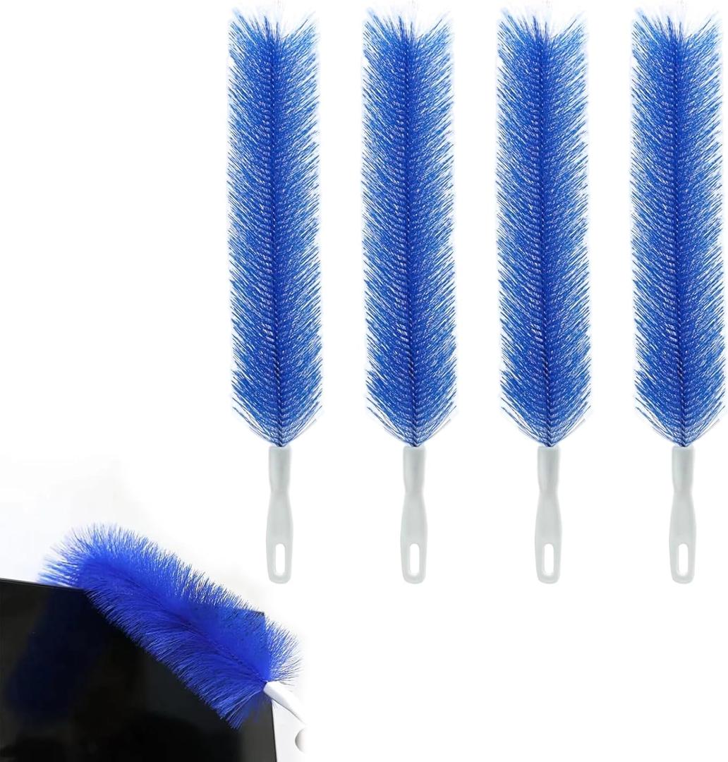 4 Pcs Bendable Microfiber Fan Cleaner Brush, BlueReusable Gentle Blade Dusting Tool for Ceiling, AC, Table&Stand Fans, Household Air Vents&Curtains