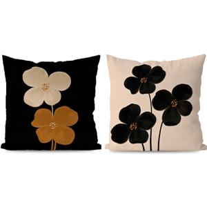 Mid Century Modern Boho Floral Pillow Covers 18x18, Modern Minimalist Abstract Moody Black Brown Floral Botanical Decorative Throw Pillow Covers for Home Bedroom Living Room, Set of 2