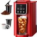 SHARDOR Single Serve Coffee Maker, Hot and Iced Coffee Machine for K Cup Pods & Ground Coffee, 6 to 14 oz Brew Sizes, with 50 oz Removable Water Tank, Bold Brew Setting, Stainless Steel, Red