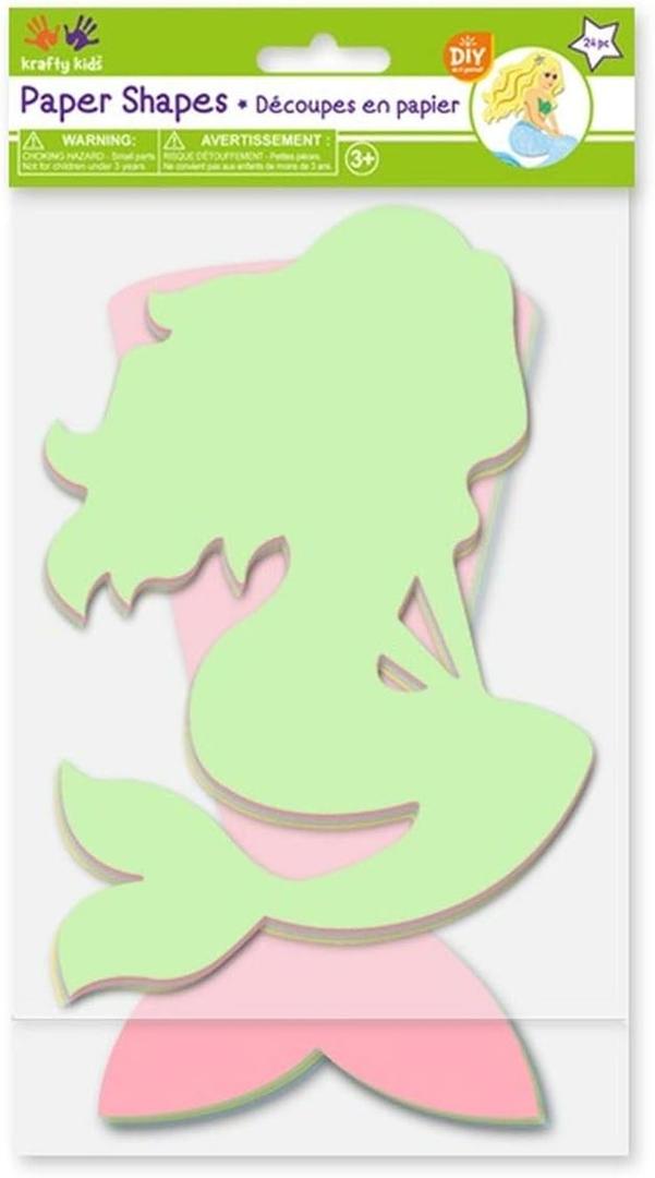 Mermaid and Mermaid Tail Colorful Pastel Paper Shaped Craft Sheets - 24 Count