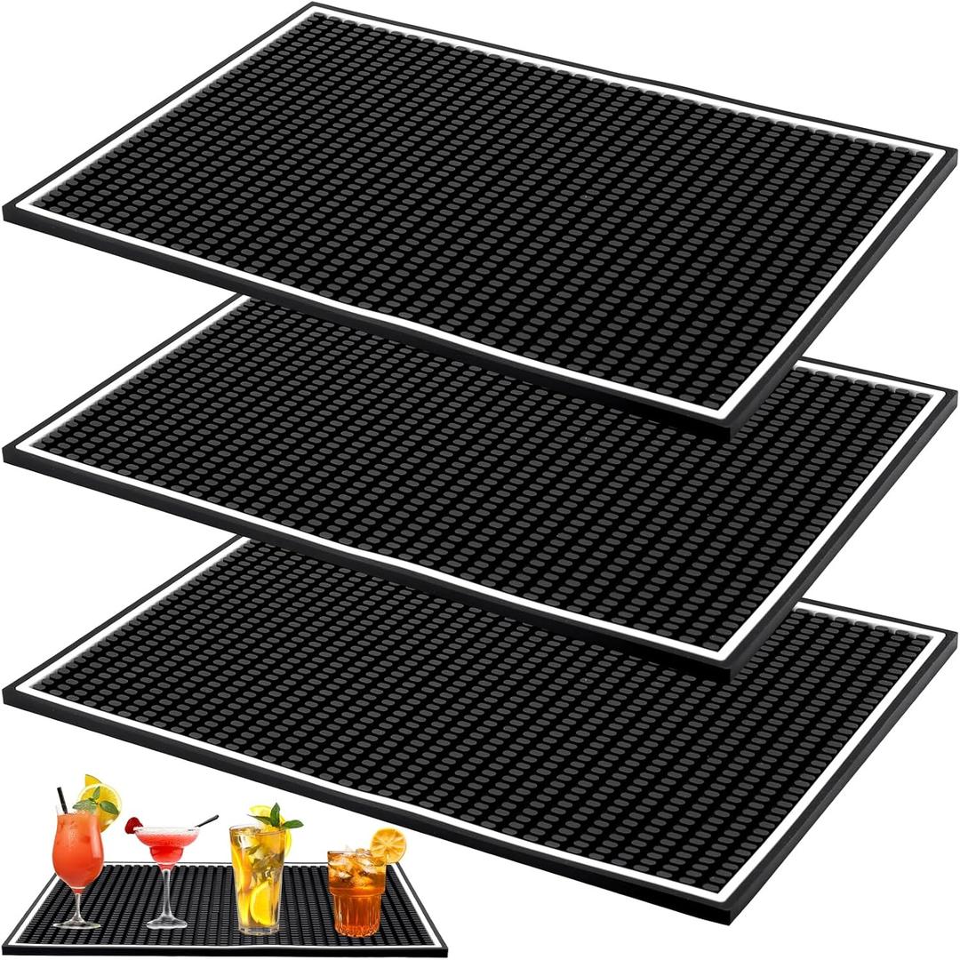 Jucoan 3 Pack 18 x 12 Inch Rubber Bar Mat for Countertop, 0.4 Inch Thicken Rubber Bar Service Mat, Non Slip Barber Mat for Station, Drink Spill Mats for Coffee Cocktail Bartender Bar Home