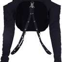 AULKEEP Gothic Punk Long Sleeve Cold Shoulder Hooded Crop Tops Buckle Strap Hoodie Sweatshirt L