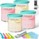 GuanQiao 4 Pack Creami Deluxe Pints & Lids for Ninja, 24 Oz Compatible with NC500 NC501 Series Ice Cream Makers, with 5 Spoons & 64 Writable Labels, BPA-Free & Dishwasher Safe, Blue