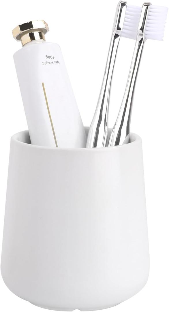 BosilunLife Bathroom Toothbrush Holder - Ceramic Toothbrush Cup Holder 13Oz White Toothbrush Holder for Bathroom Toothbrush and Toothpaste Holder for Bathroom Vanity Countertop, Ideal for Home, Hotel