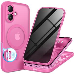 BERFY for iPhone 16 Case, Compatible with MagSafe, Built-in Privacy Screen Protector and Camera Protection, Anti-Spy Full Body Shockproof Matte Phone Case for 16 6.1", Peony