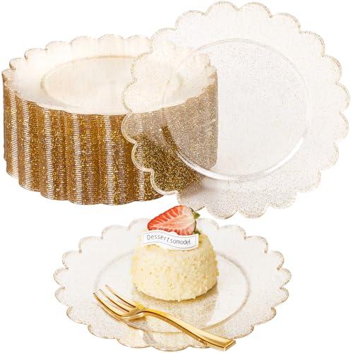 LIYH 45 Pcs Gold Glitter Dessert Scalloped Plates