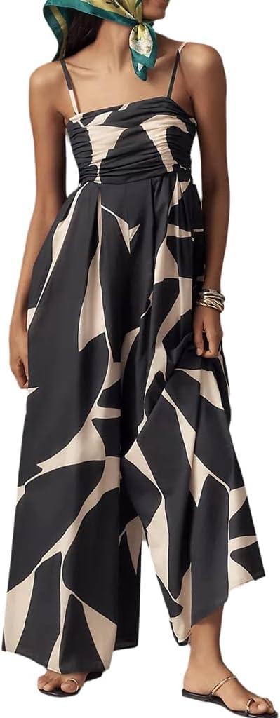 NIFTRIRY Wide Leg Jumpsuit Sleeveless Spaghetti Strap Womens Jumpsuits Dressy One Piece Overall Causal (Medium, Khaki)