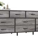 Huuger 63 Inch Dresser for Bedroom, Long Dresser with 10 Fabric Drawers, TV Stand for 55, 65, 70 Inch TV, Toy Storage Organizer for Closet, Grey