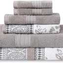 Modern Threads 6 Piece Set, 2 Bath Towels, 2 Hand Towels, 2 Washcloths Yarn Dyed Jacquard/Solid Towel Set Ophelia Fawn