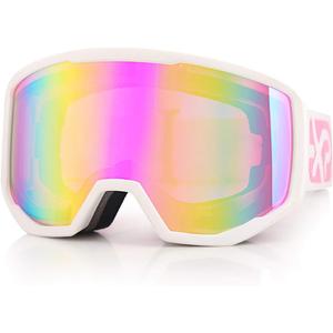 EXP VISION Ski/Snowboard Goggles for Men Women, OTG Snow Goggles Anti Fog UV Protection (A-white Frame Pink)