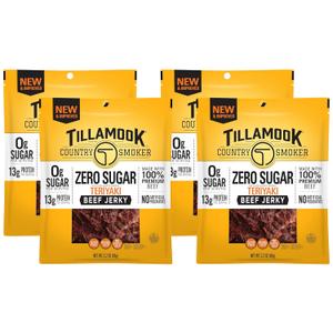 Tillamook Country Smoker Zero Sugar Keto Friendly Beef Jerky, Teriyaki, 2.2 Ounce (Pack of 4)