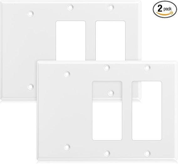 Kingdder 2 Pcs Three Gang One Blank Wall Plate Stainless Steel White Light Switch Plate Gloss Finish Size 3-gang 4.50" x 6.38" Corrosion-resistant Gfci Outlet Receptacle (2-decorator/1-blank)